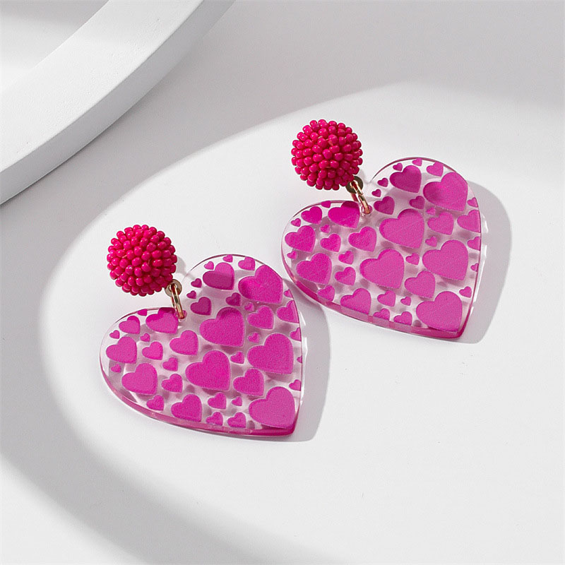 Heart-shaped Printed Translucent Love Rice Beads Earrings Supplier