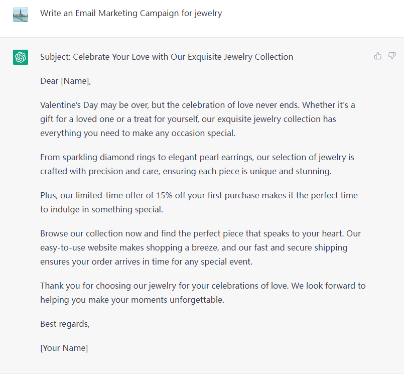 ChatGPT writing Email Marketing Campaign