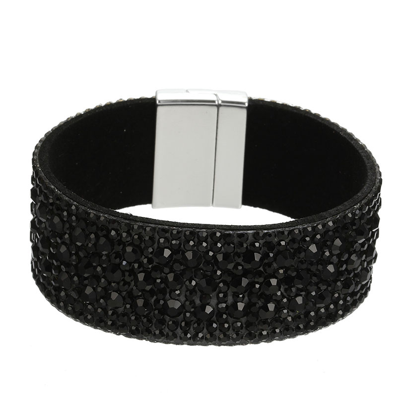 Full Diamond Leather Magnetic Clasp Multi-row Diamond Bracelet Vendors