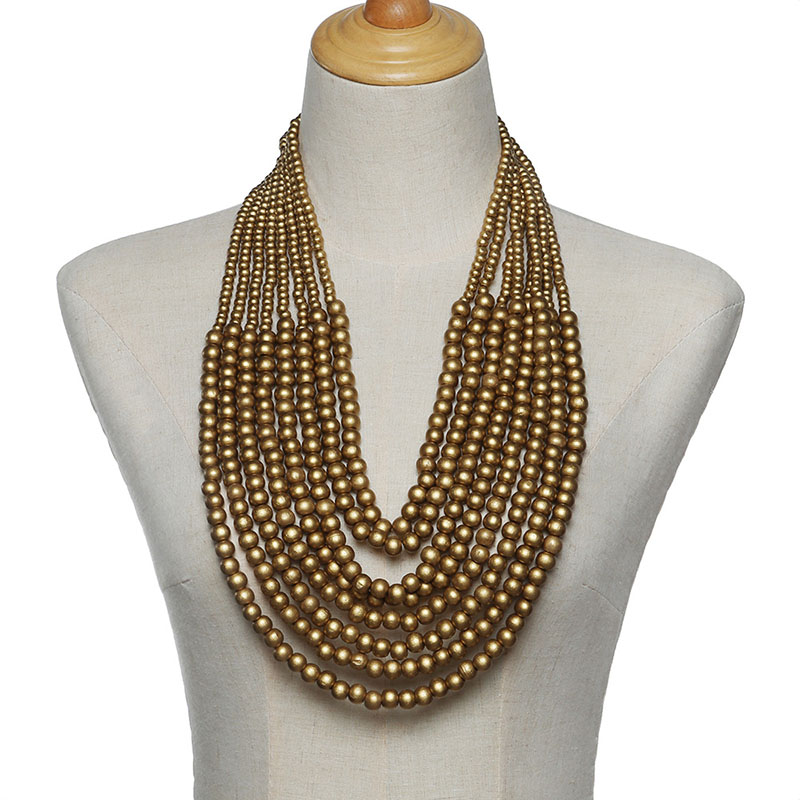 Ethnic Multi-layered Wood Bead Sweater Chain Tassel Long Necklace Vendors