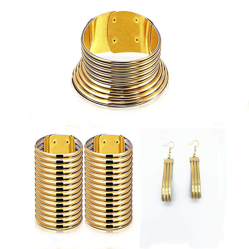 Popular African Ethnic Exaggerated Pvc Wide Collar Bracelet Earrings 4-piece Set Vendors