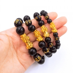 Wholesale Black Obsidian Bracelet With Gold Plated And Color Preserved Imitation Sand Gold