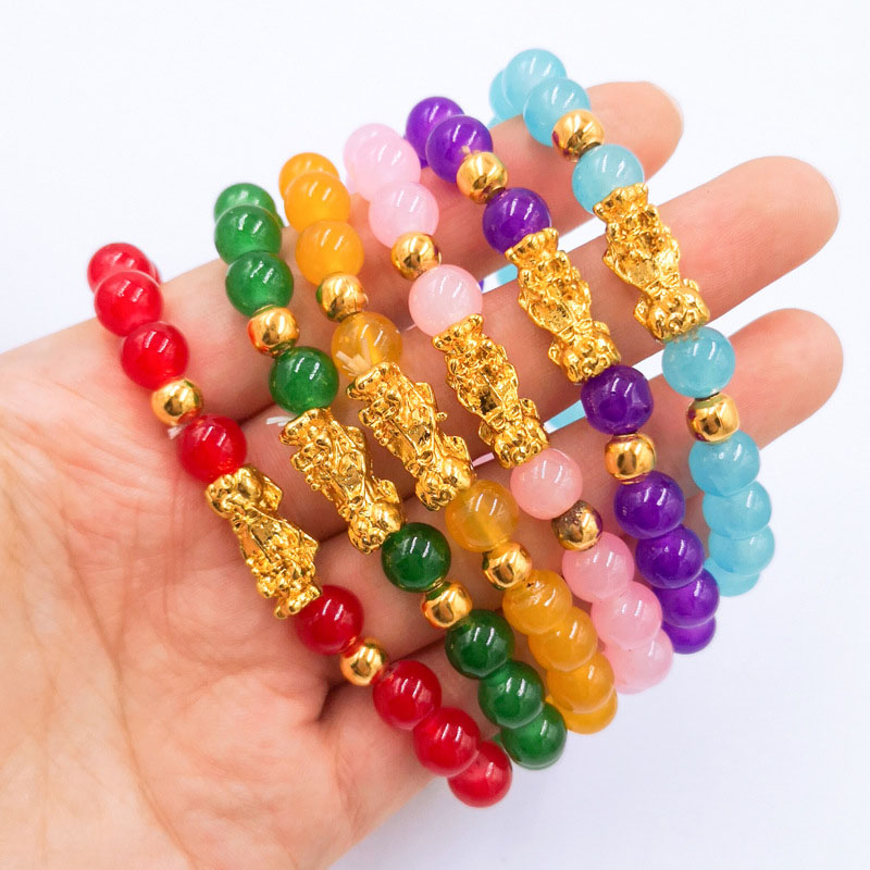 Wholesale Imitation Jade Red Agate Imitation Sand Gold Bracelet Brave