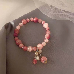 Wholesale Natural Strawberry Crystal Korean Version Of Simple Freshwater Pearl Stretch Bracelet
