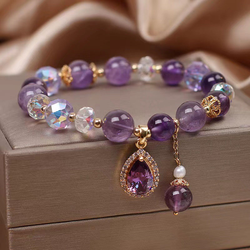 Wholesale Natural Amethyst Exquisite Zircon Love Charm Bracelet