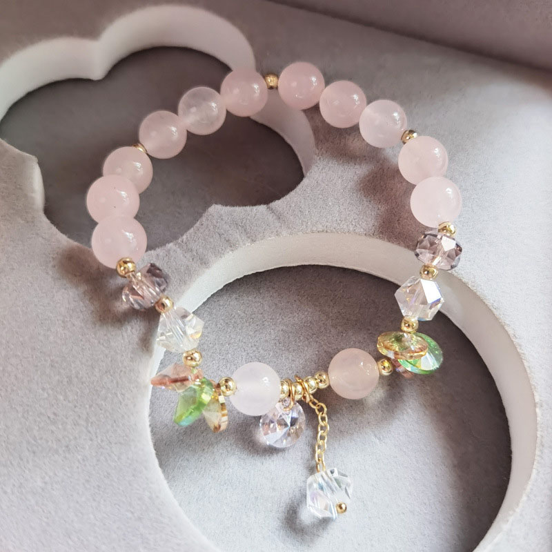 Wholesale Natural Pink Crystal Crystal Simple Zircon Sand Gold Charm Bracelet