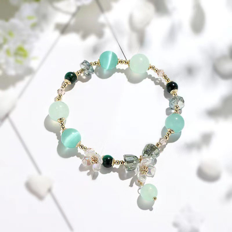 Wholesale Green Cat's Eye Crystal Flower Natural Stone Emerald Bracelet