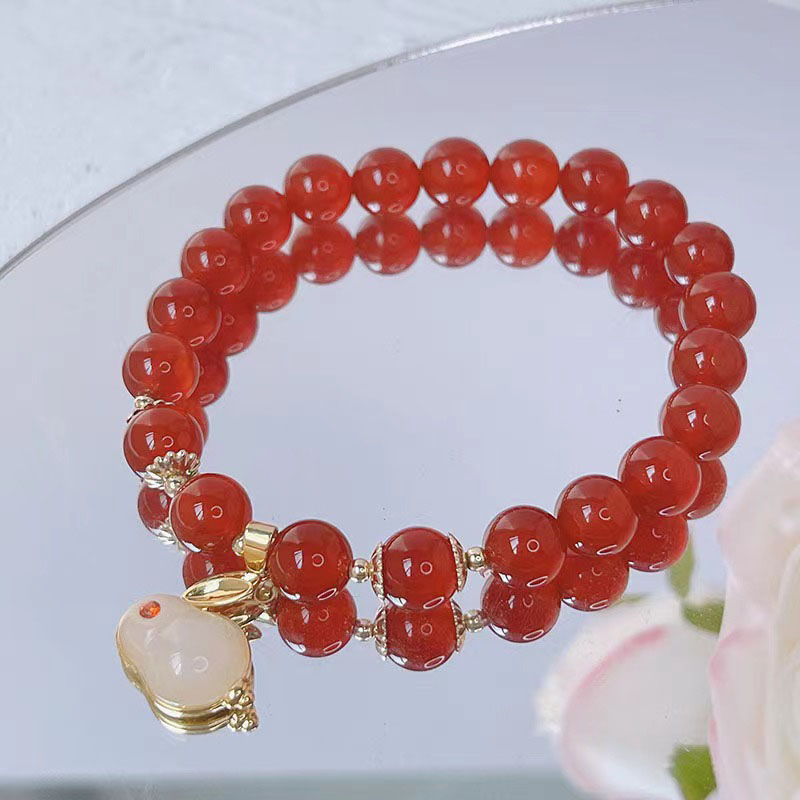 Wholesale Natural Red Agate Rabbit Simple Bracelet