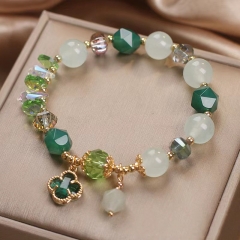 Wholesale Green Agate Crystal Bracelet Sweet Clover Charm Bracelet