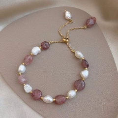 Wholesale 14k Real Gold Plated Strawberry Crystal Baroque Shaped Pearl Bracelet