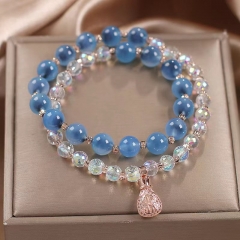 Wholesale Blue Sugar Heart Agate Double Crystal Charm Bracelet