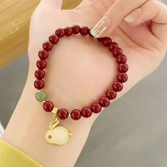 Wholesale Vintage Ethnic Cinnabar Jade Rabbit Bracelet