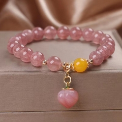 Wholesale Natural Strawberry Crystal Beads Lovely Agate Peach Charm Bracelet