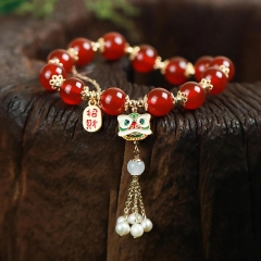 Wholesale Onyx Red Freshwater Pearl Ethnic Bracelet