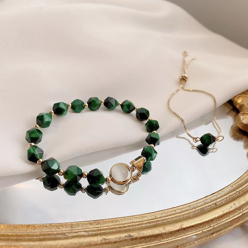 Wholesale Light Luxury Green Gemstone Korean Version Of Simple Adjustable Bracelets 2-piece Set