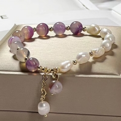 Wholesale Natural Freshwater Pearl Simple Fashion Purple Agate Splicing Korean Bracelet