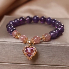 Wholesale Natural Purple Strawberry Crystal Ocean Heart Crystal Bracelet