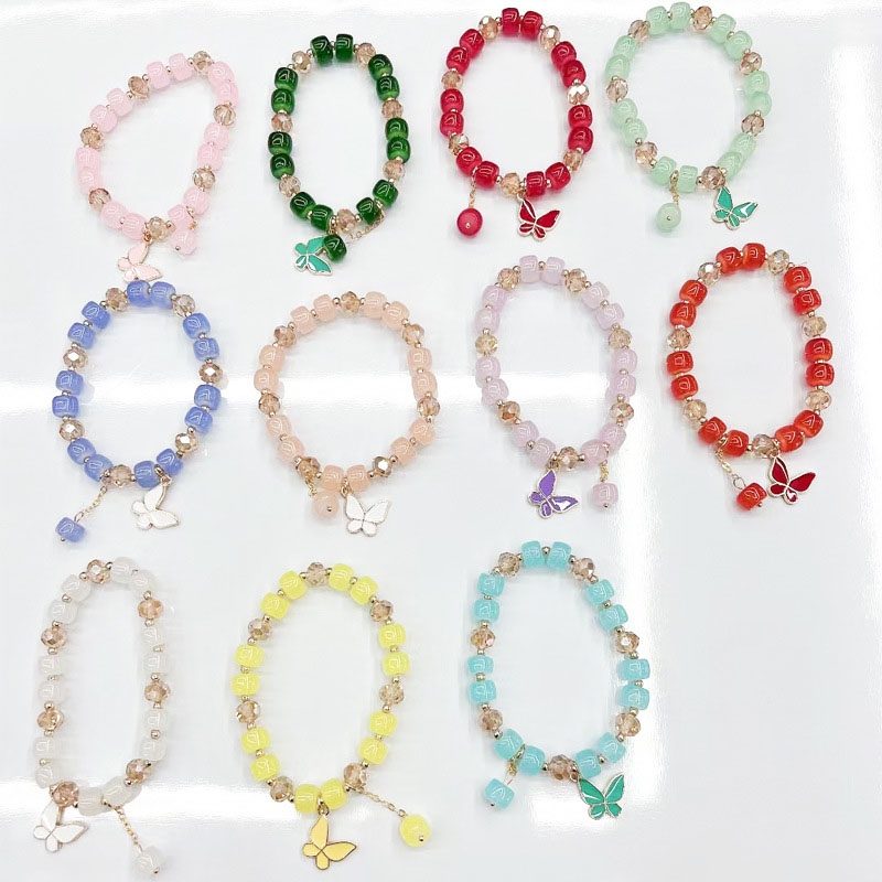 Wholesale Imitation Jade Crystal Butterfly Bracelet Barrel Bead Bracelet