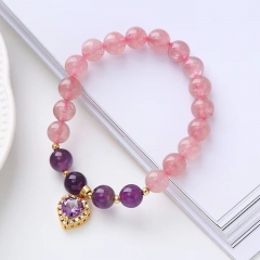 Wholesale Crystal Double Spell Simple Fashion Strawberry Crystal Amethyst Peach Heart Necklace