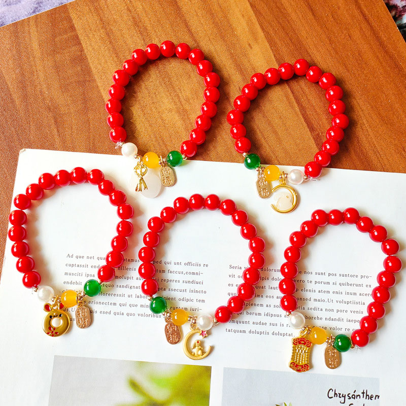 Wholesale Red Bead Crystal Moon Gazing Rabbit Bracelet