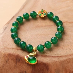 Wholesale Jade Rabbit Green Agate Stretchy Wire Bracelet