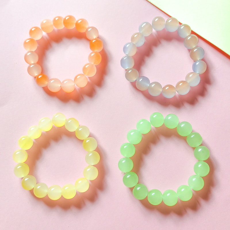 Wholesale Ice Transparent Pink 12mm Imitation Linden Root Glass Two-color Gradient Bracelet