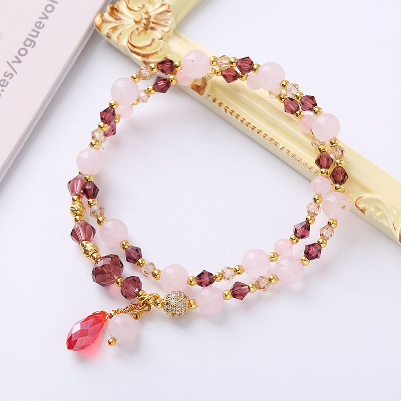 Wholesale Natural Pink Crystal Double Circle Micro-set Diamond Circle Diy Natural Crystal Bracelet