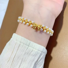 Wholesale Gold Plated Copper Pearl Sand Gold Adjustable Bracelet
