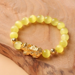 Wholesale Sand Gold Brave Cat's Eye Stone Bracelet Stone Crystal Bracelet