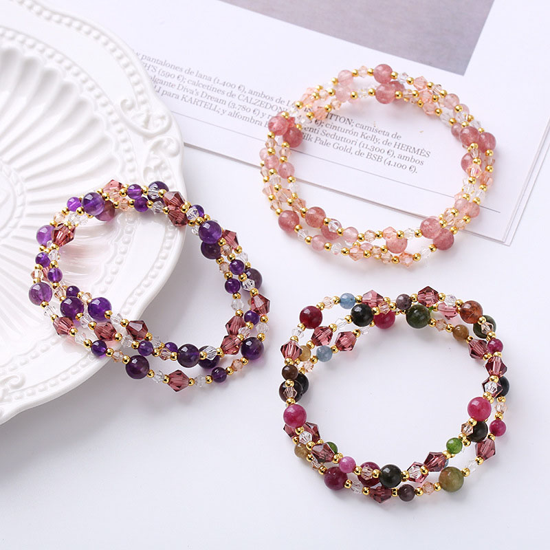 Wholesale Colorful Tourmaline Three Circles Strawberry Crystal Amethyst Bracelet