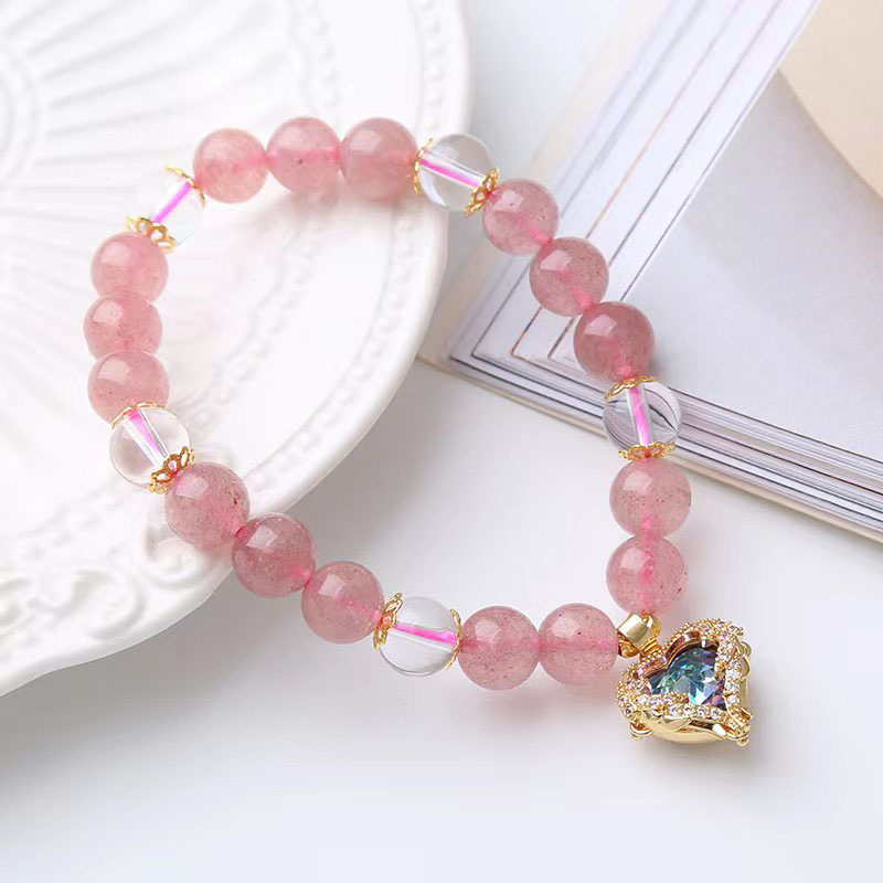 Wholesale Natural Strawberry Crystal Peach Heart Korean Version Of White Crystal Bracelet