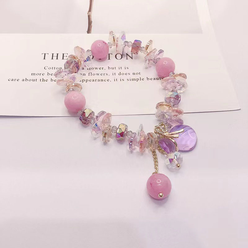 Wholesale Pink Stone Crystal Simple Colorful Stretch Design Bracelet