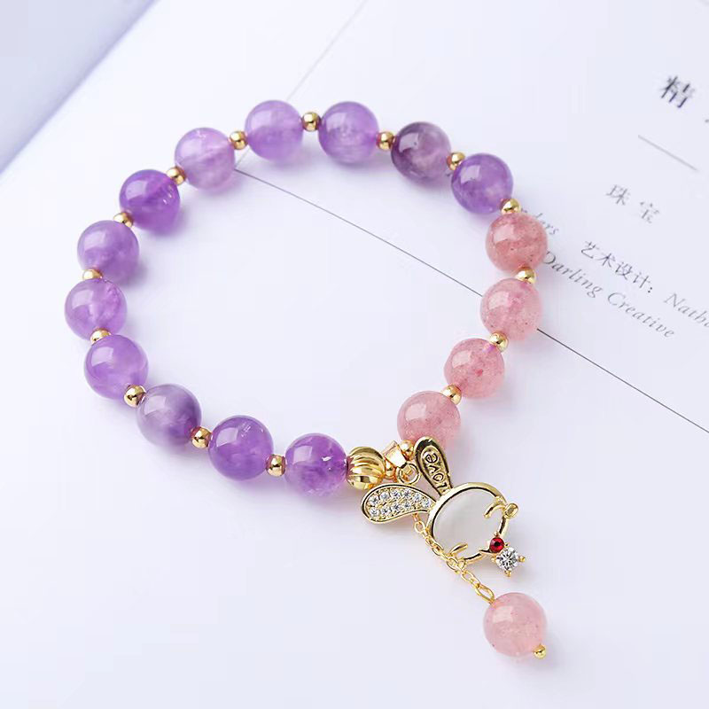 Wholesale Amethyst Strawberry Crystal Rabbit Bracelet