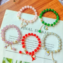 Wholesale Colorful Red Beads And Pearls Imitation Jade Crystal Cartoon Bracelet