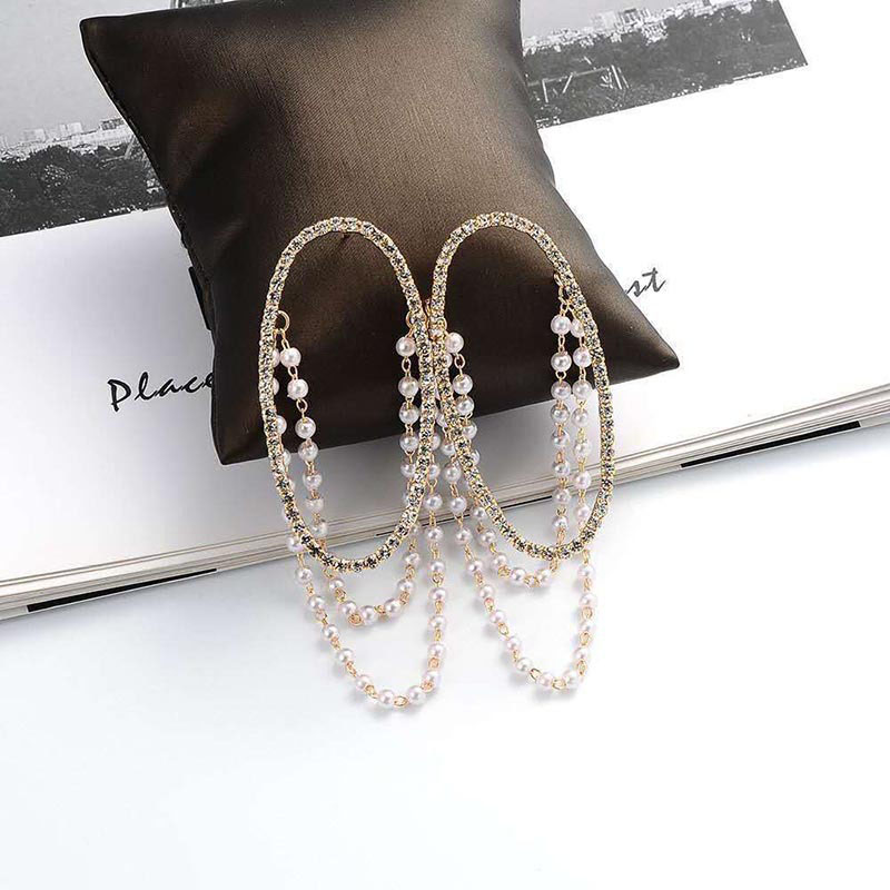 Long Exaggerated Round Pearl Tassel Earrings Vendors