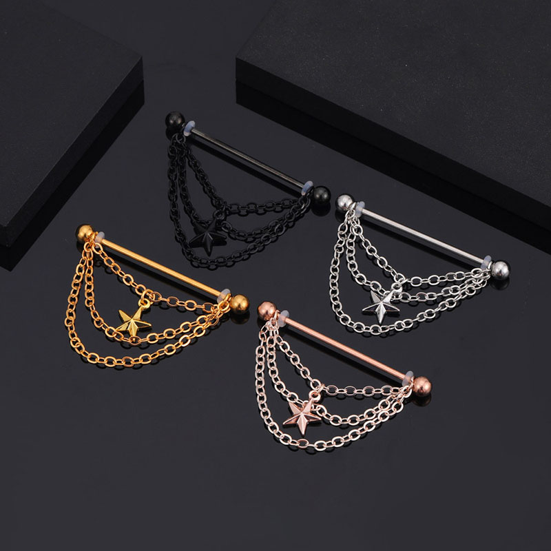 Stacked Stainless Steel Tassel Pentagram Assembly Ear Bone Studs Supplier