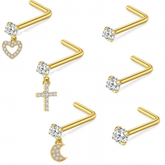 Round Zircon Stainless Steel Peach Heart Pendant 7 Word Nose Studs Set Vendors