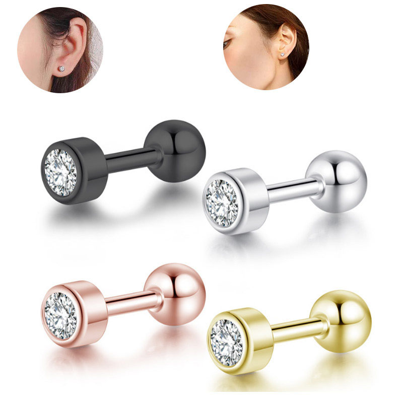 Korean Version Zircon Stainless Steel Barbell Round Ball Earrings Vendors