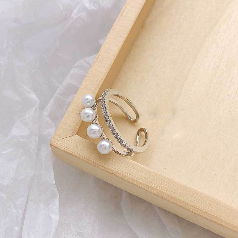 Wholesale Light Luxury Multi-layer Pearl Open Ring