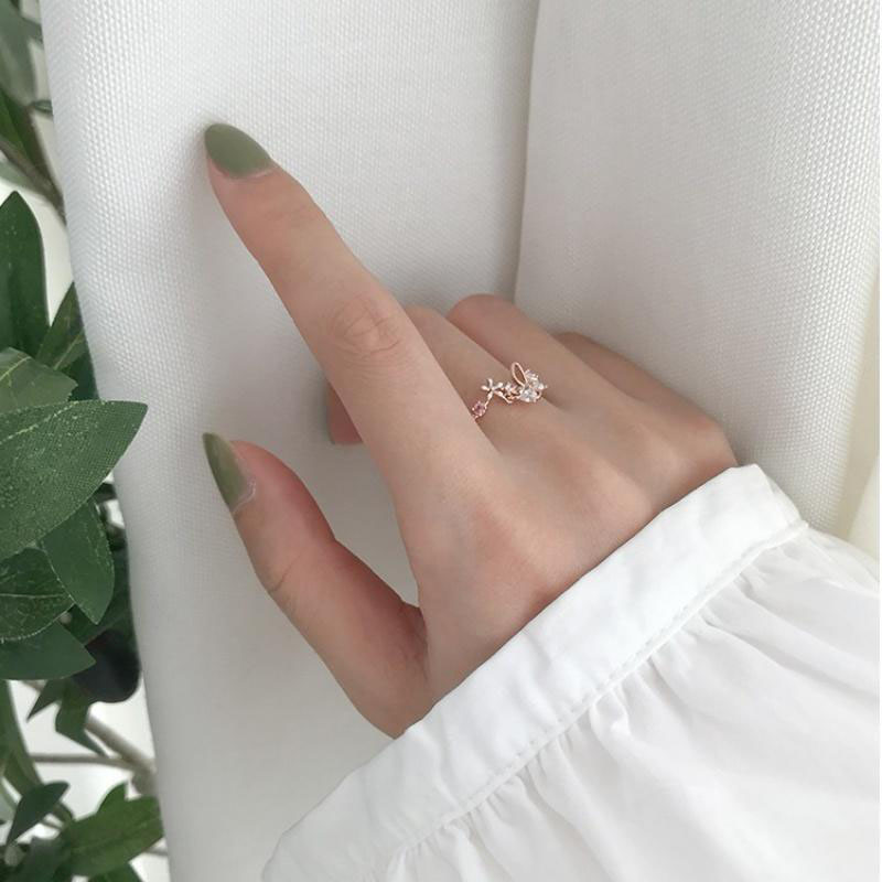 Wholesale Korean Version Of The Geometric Diamond-set Rose Gold Flower Fairy Ring