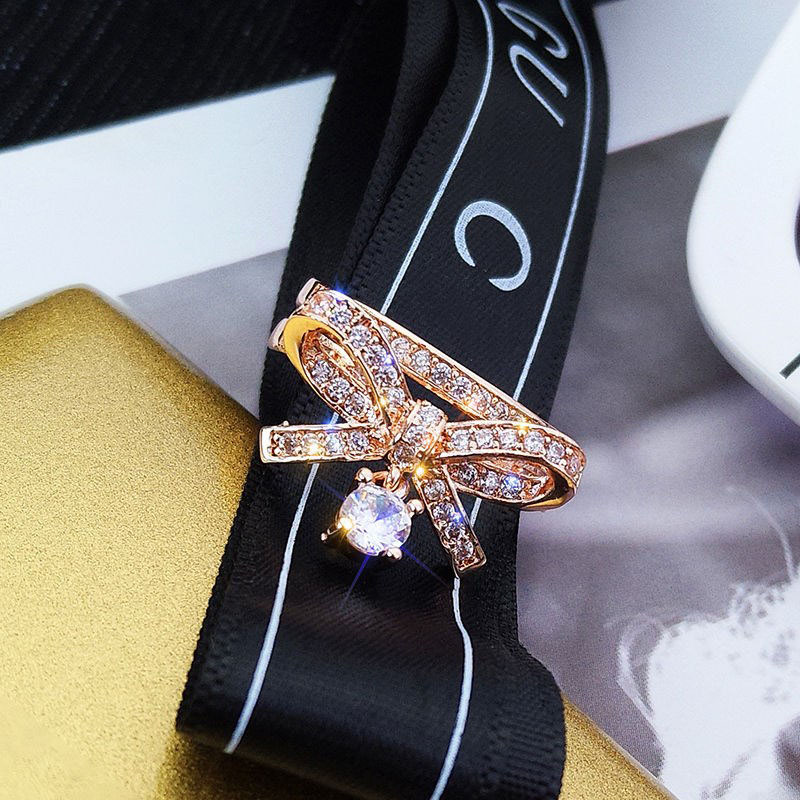 Wholesale Micro-set Zirconia Bow Fashion Open Ring