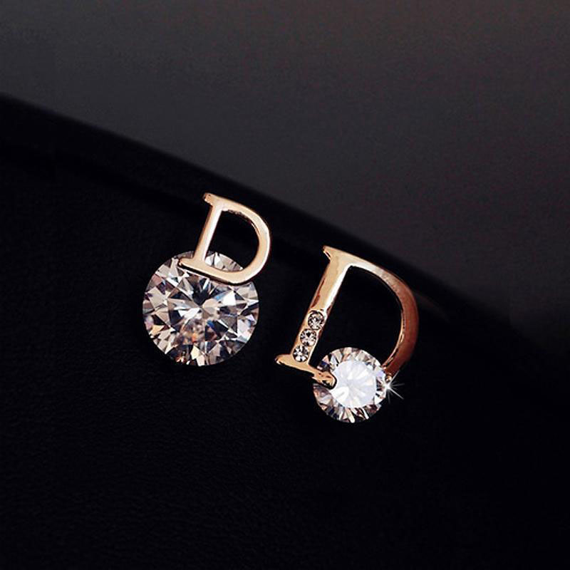 Wholesale Fashion Simple Letter D Zircon Earrings