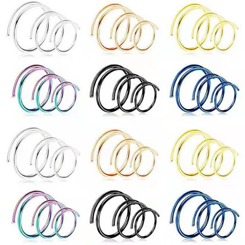 Stainless Steel Double Loop Spiral Pierced Vacuum Plating Earrings Lip Ring Vendors