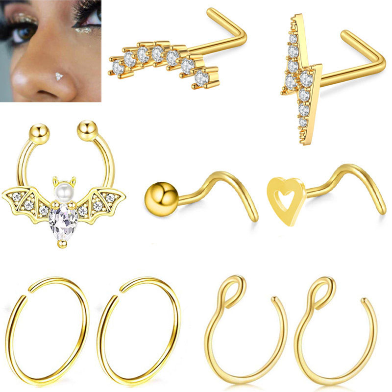 Nose Studs 9-piece Bat Fashion S-shaped Nose Stud Piercing Vendors