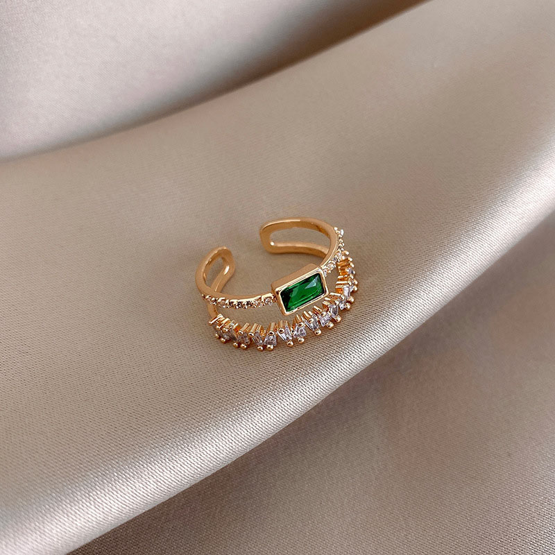 Micro Zirconia Peacock Green Double Layer Simple Ring Supplier