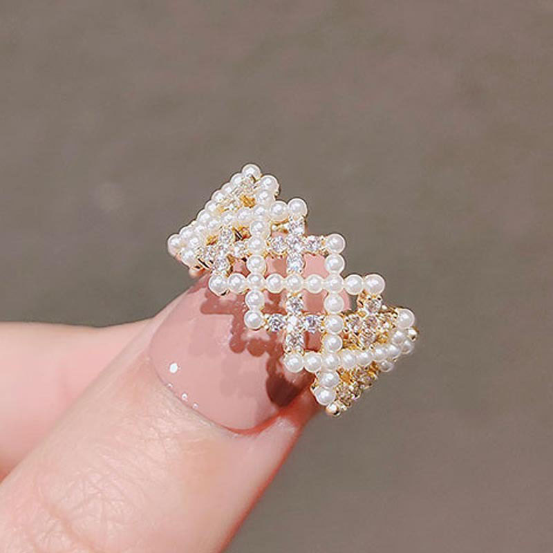 Openwork Lattice Zircon Pearl Light Luxury Fashion Open Ring Supplier