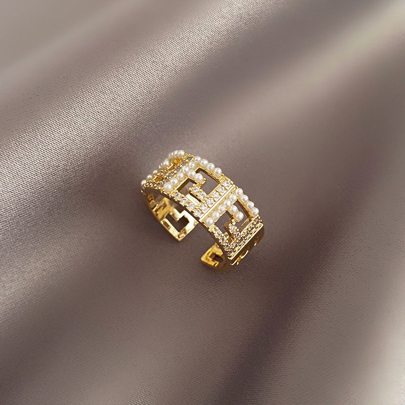 Light Luxury Micro Pearl Vintage Square Fashion Open Ring Supplier