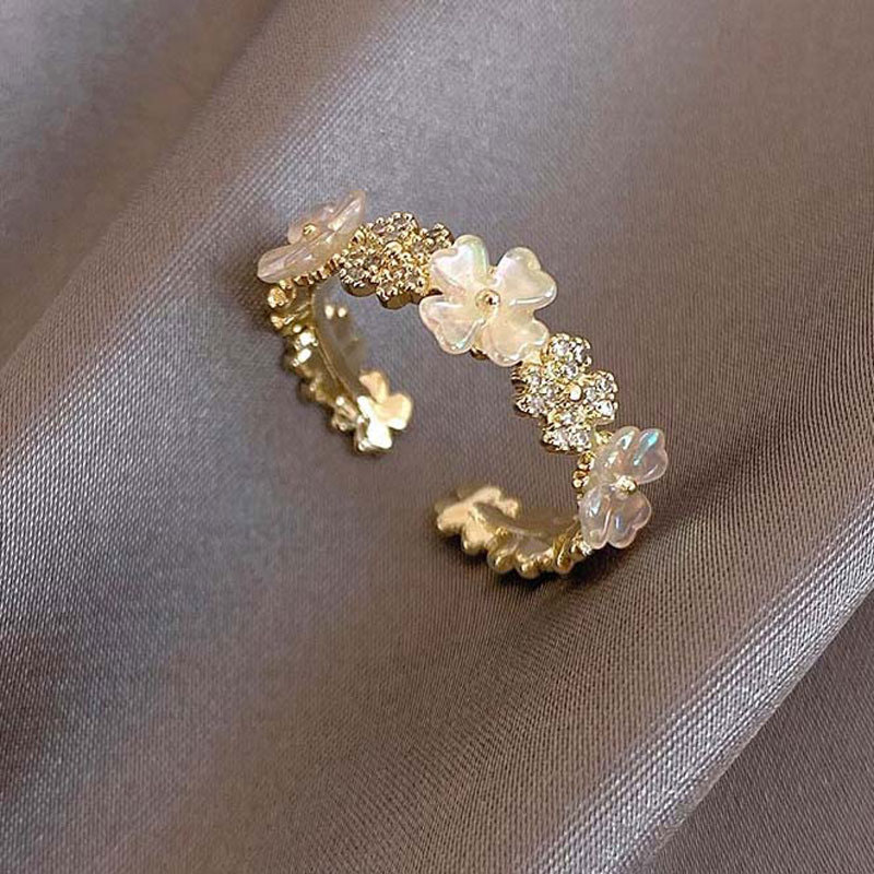Wholesale Zirconia Flower Light Luxury Fashion Opening Adjustable Ring