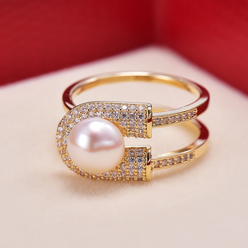 Copper Zircon Pearl Light Luxury Index Finger Fashion Open Ring Supplier