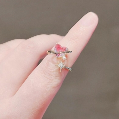 Simple Love Pink Zircon Elegant Light Luxury Hexagonal Open Ring Supplier